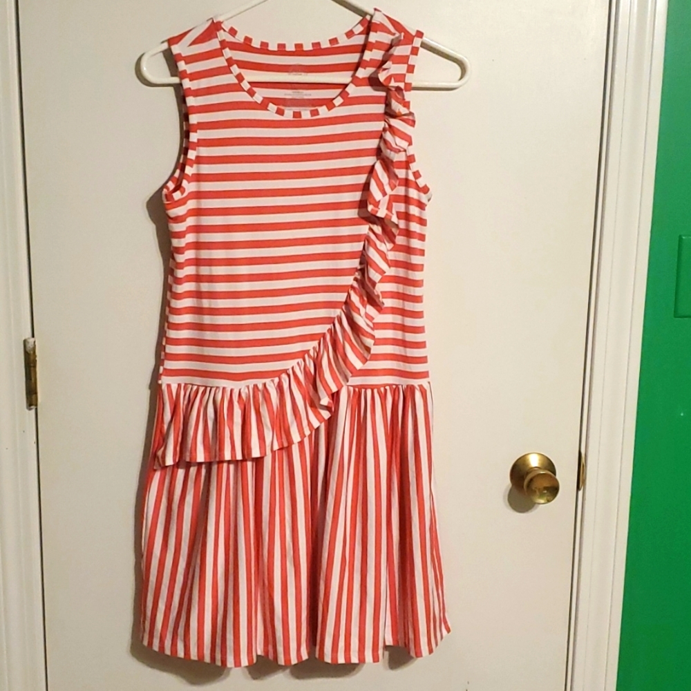 Wonder Nation girls XL pink and white striped dress with ruffle accent
